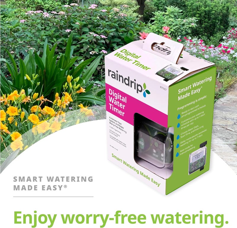 Raindrip Digital Hose-End Automatic Water Timer, Connects to Garden Faucets and Hose Bibbs, with Back-Lit LCD Screen for Drip Irrigation, Garden, Self-Watering, Grey - Image 2